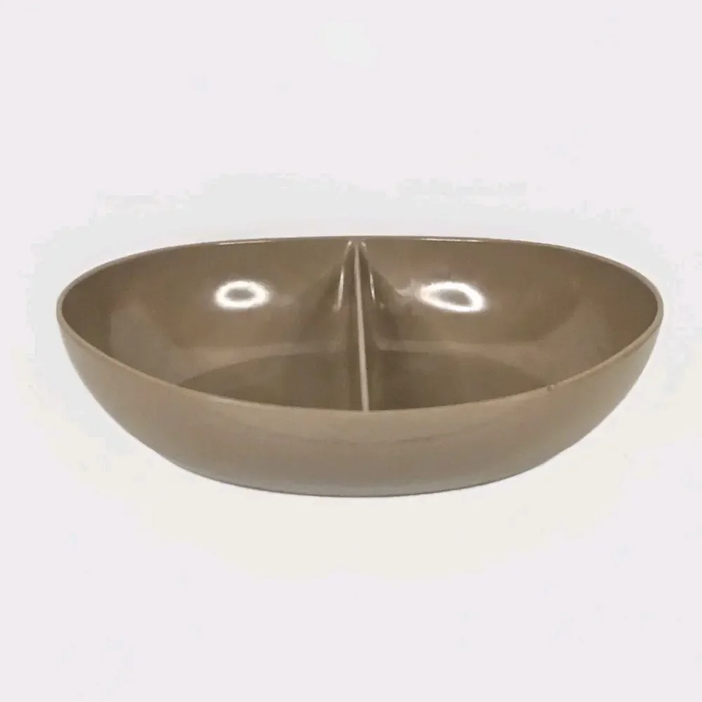 Mid Century Melmac Boonton Divided 2 Cups Serving Bowl Brown Vintage Tableware